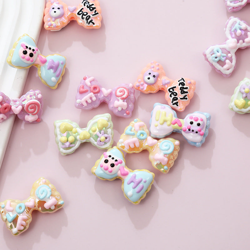 Wholesale Cute cartoon heavy oil double-sided hand-painted bow acrylic beads